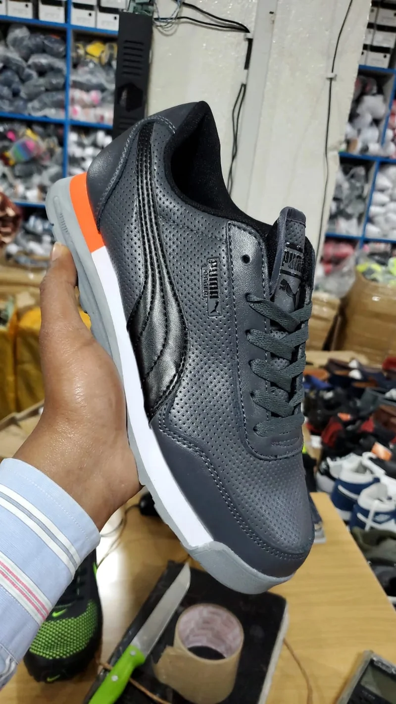 Grey-Black Leather Puma Jogger Sneakers White Sports Shoe