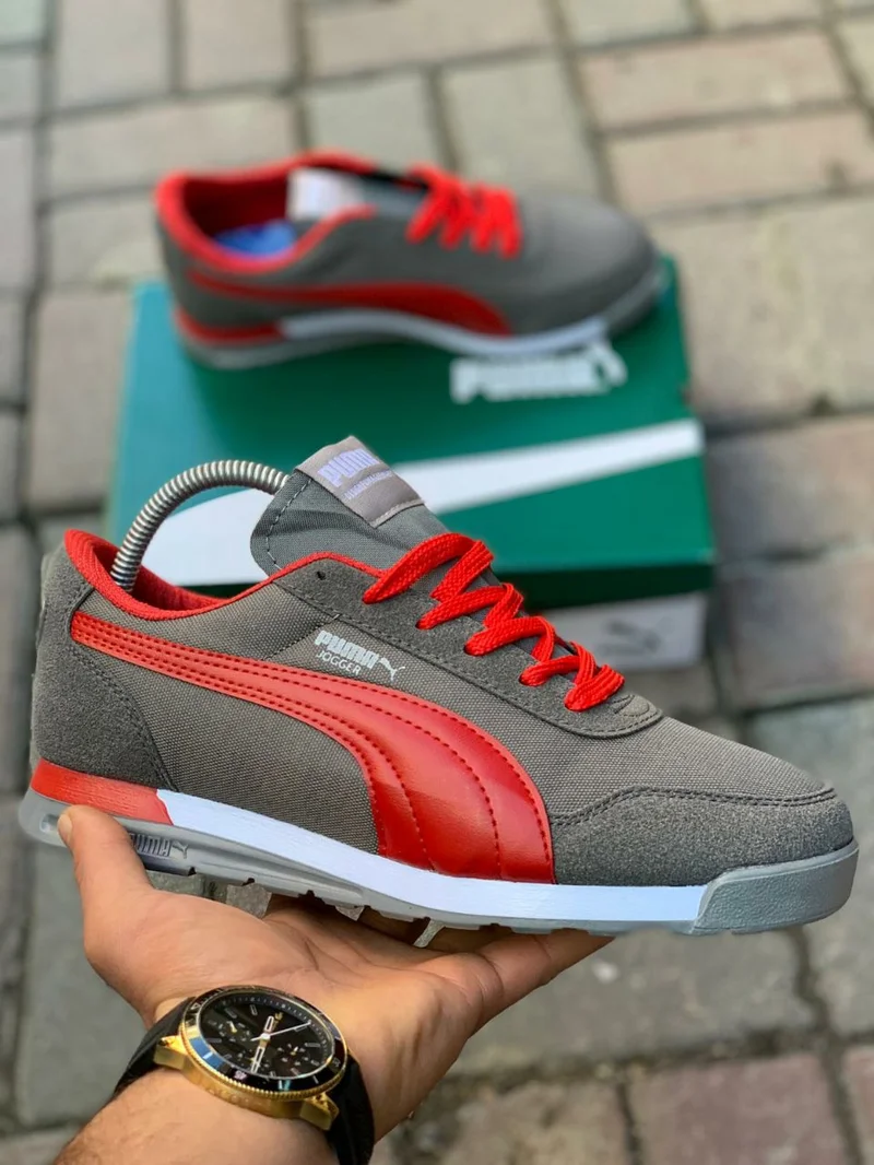 Grey-Red-White Puma Jogger Sneakers Sports Shoe
