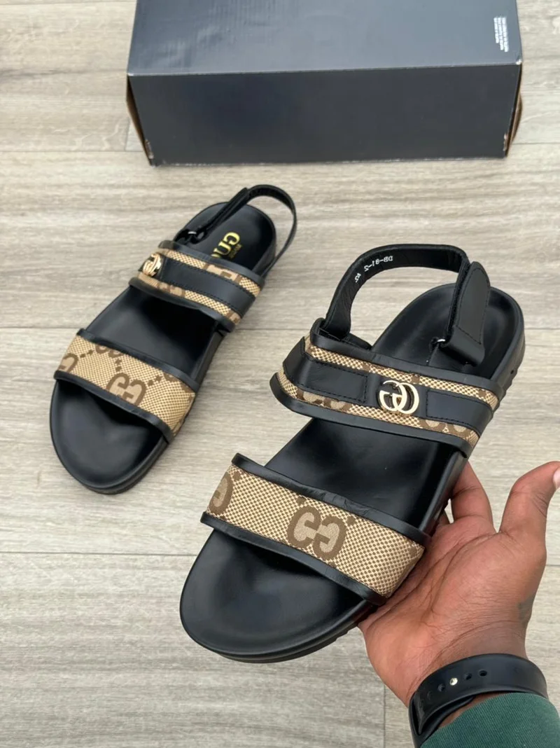 Gucci Men's Leather Sandals with GG Logo