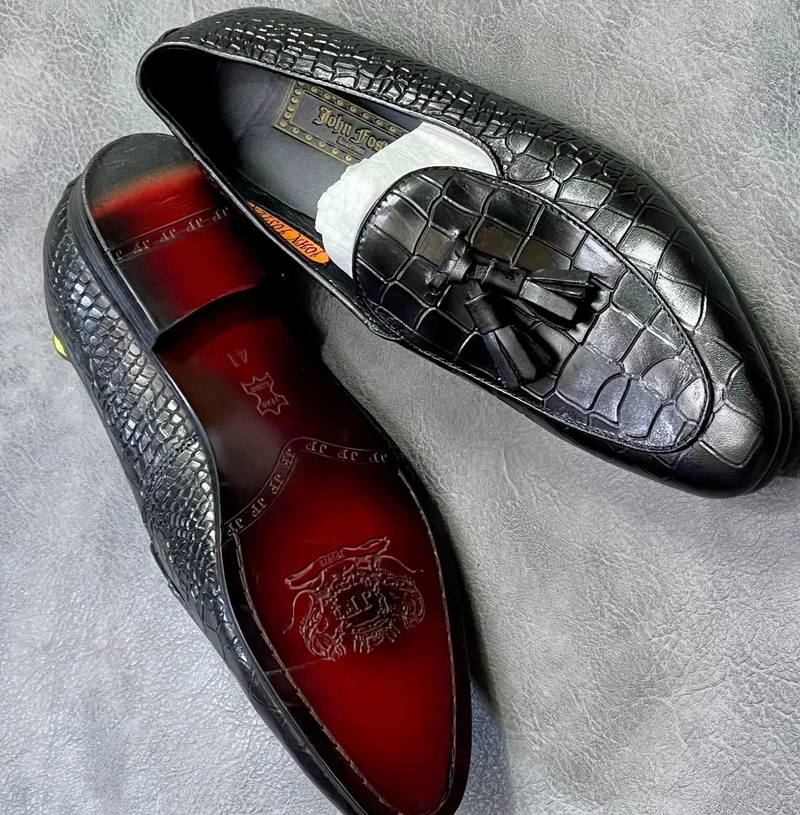 Handmade  brown crocodile mocassin men's genuine shoes-black