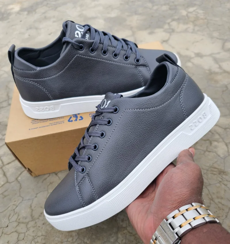 Hugo Boss Unisex Leather Sneakers-Grey