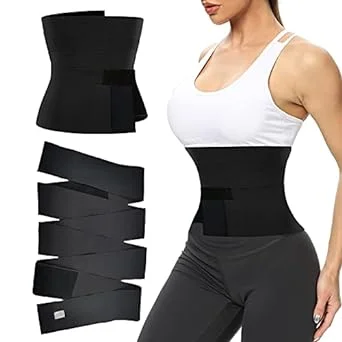 Invisible Wrap Waist Trainer Tape Support Belt Adjustable Back Braces, Black