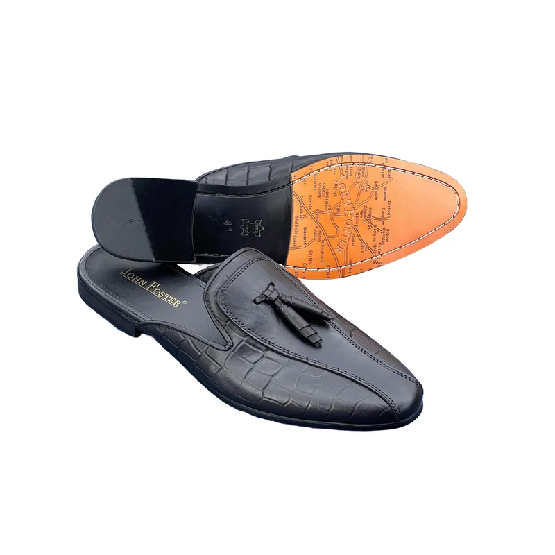 John Foster Breathable Men Leather Dress Shoes Slip-on Mules Loafers