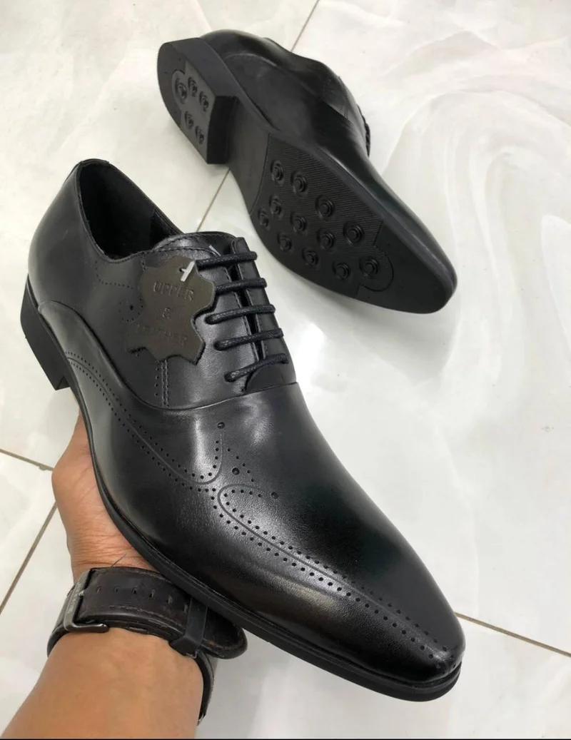 John Foster Laced Quality Premium Leather Black Mens Official Shoes