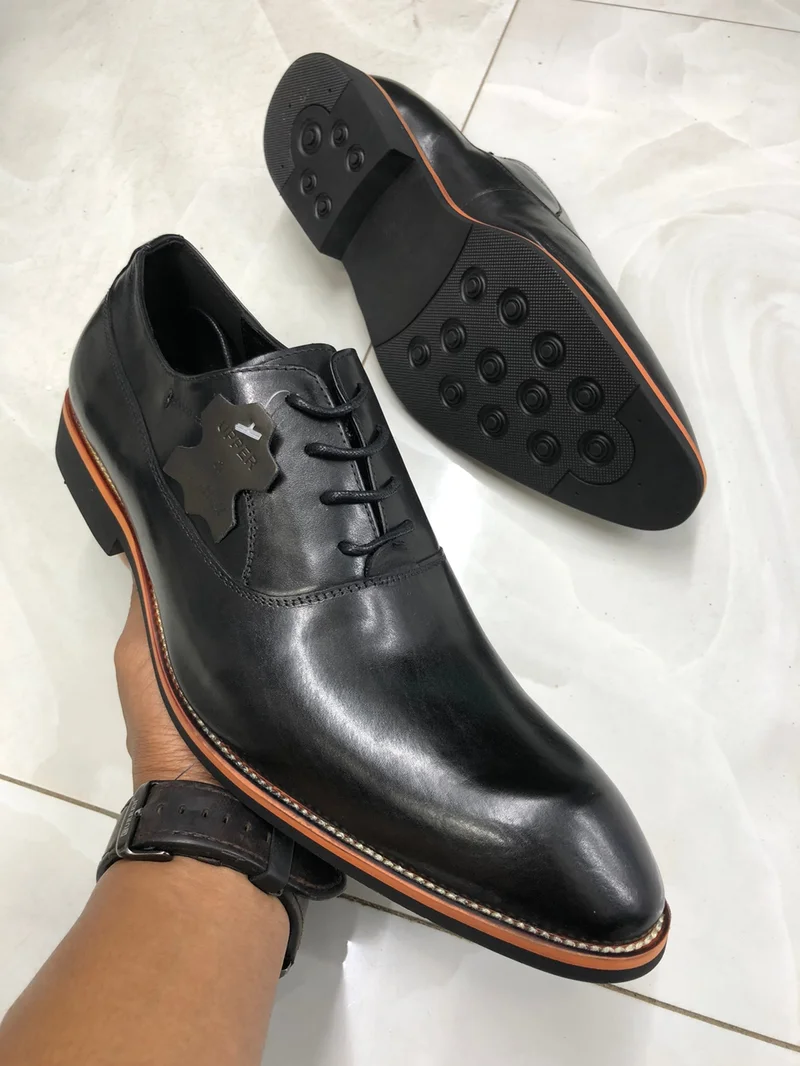 John Foster Laced Quality Premium Leather Black Official Shoes