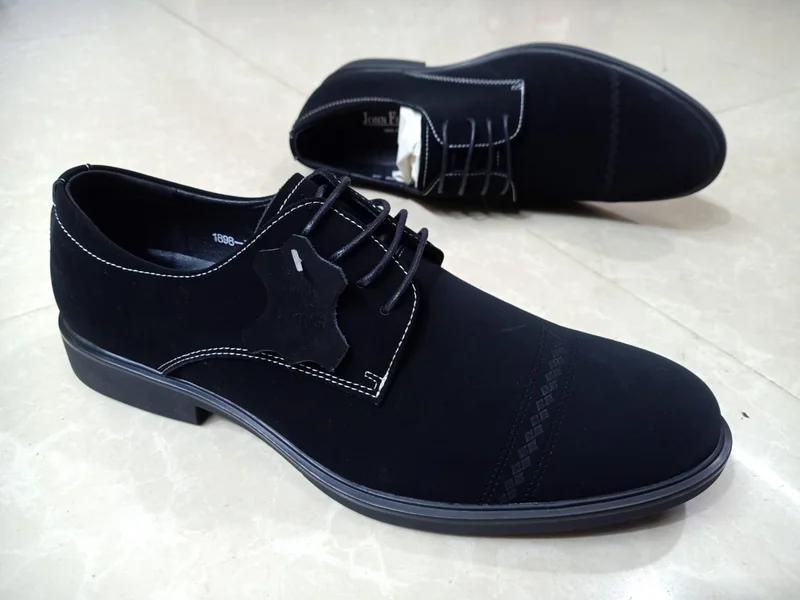 John Foster Laced Quality Premium Suede Leather Black Official Shoes