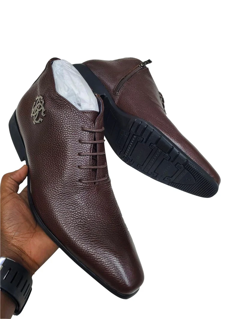 John Foster Men Coffee Lace Up Men High Top Leather Shoes Men Boots