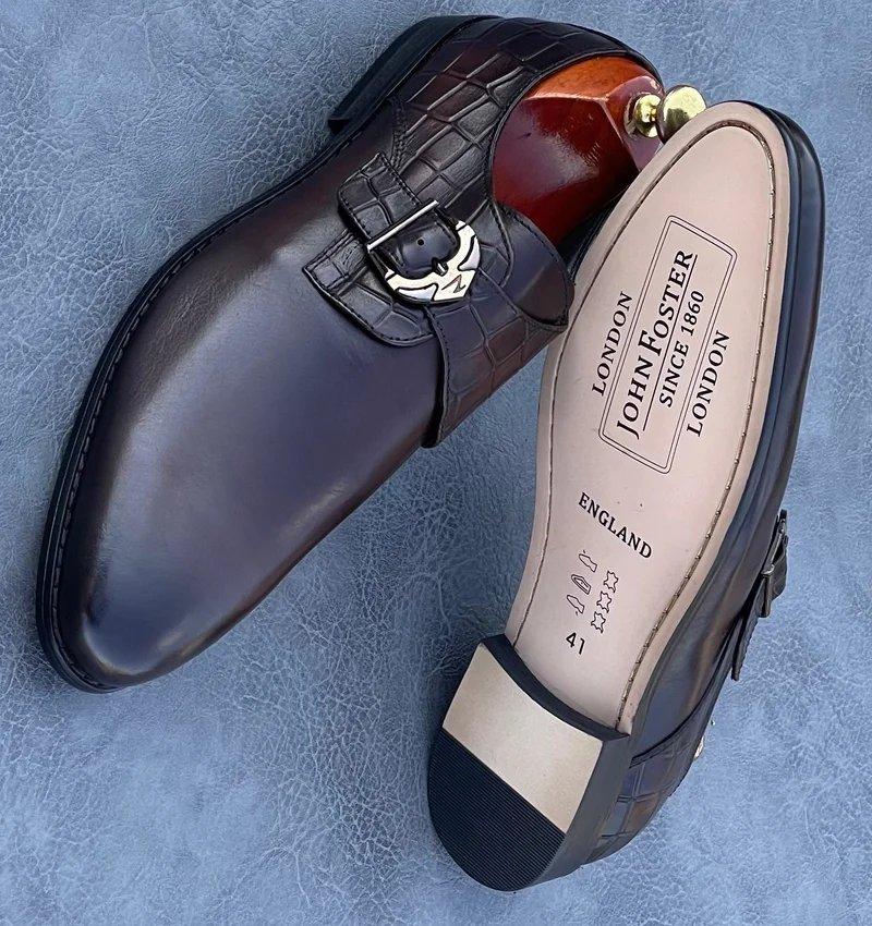 John Foster Oxford Men's Leather single Monk Strap Shoes- Coffee Brown..