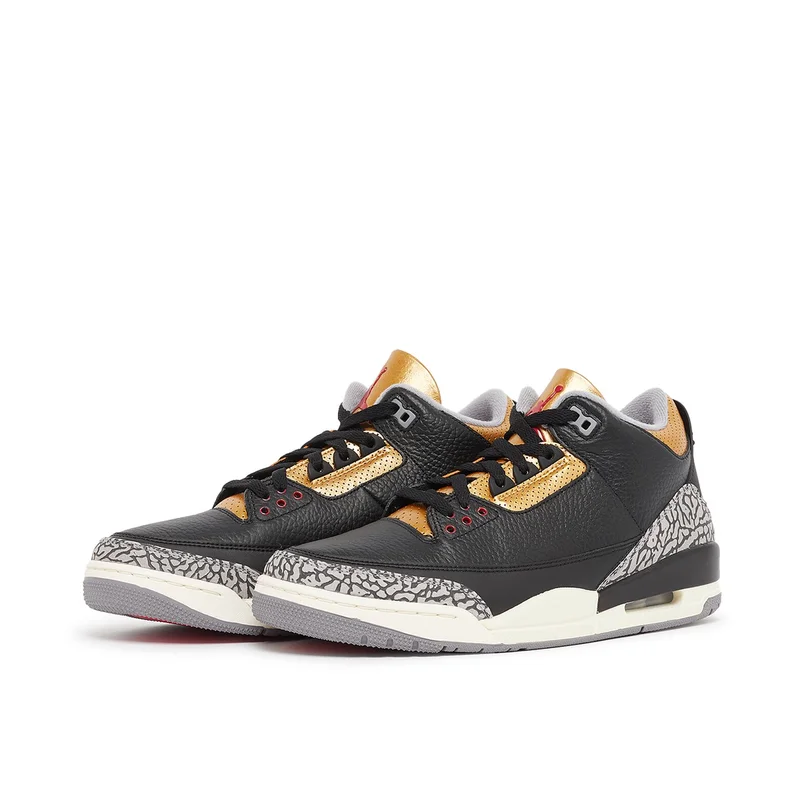 Jordan Retro 3 Black Cement Gold-BLACK