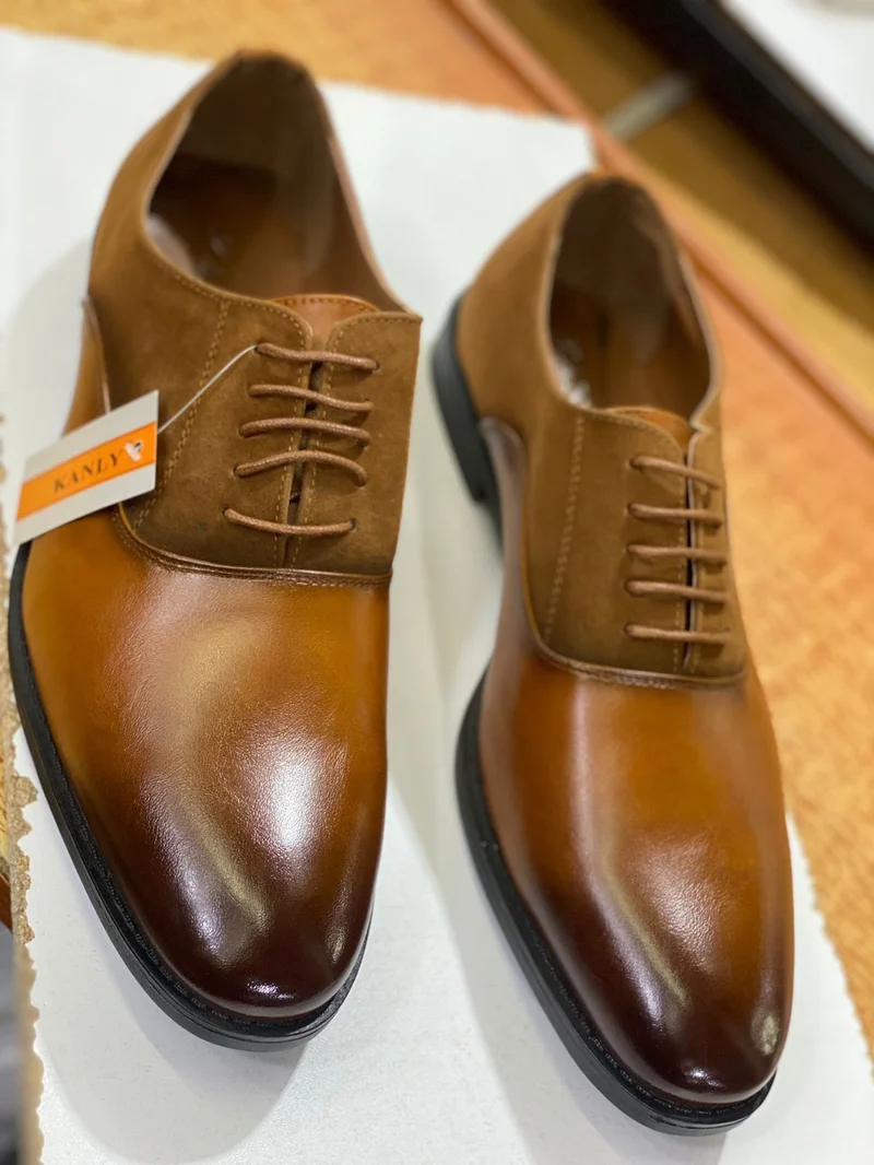 Kantly Italian Leather Quality Official Laced Mustard Mens Shoes