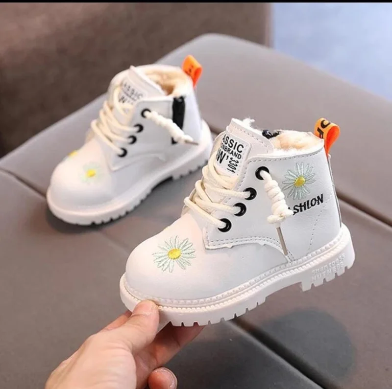 Kids Ankle Boots Chunky Designer White Shoes