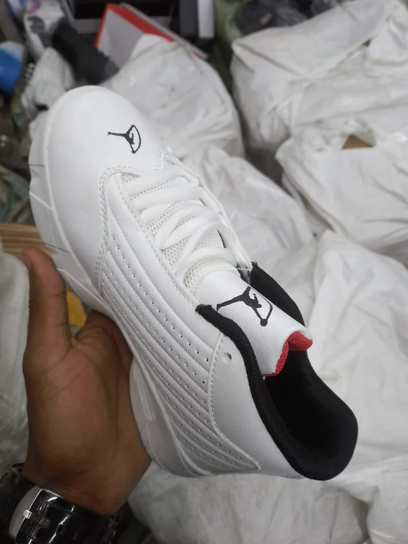 Kids Jordan 14 Retro White Black Red Basketball Shoes