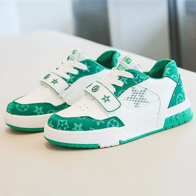 Kids White & Green Sneakers - Trendy, Comfortable, Durable - Little Fashionistas