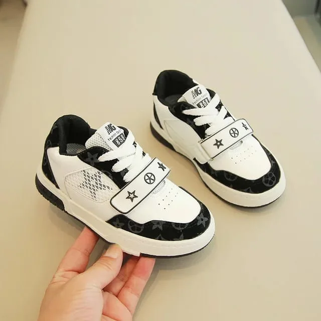 Kids' White & Black Sneakers - Trendy, Comfortable, Durable -Little Fashionistas