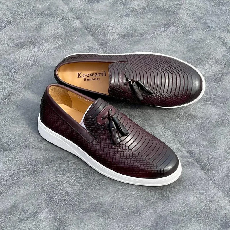Kocwari Handmade Casual Mens  Leather Kiltie White Sole Shoes