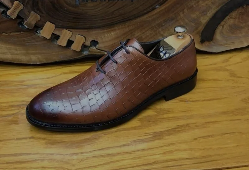 Laced Shoes Design Premium Leather Official Shoes Men Animal Brown