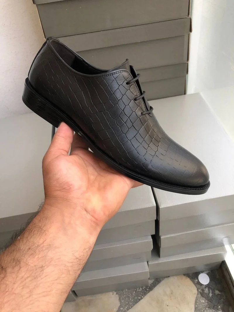 Laced Shoes Design Premium Leather Official Shoes Men Animal Gray