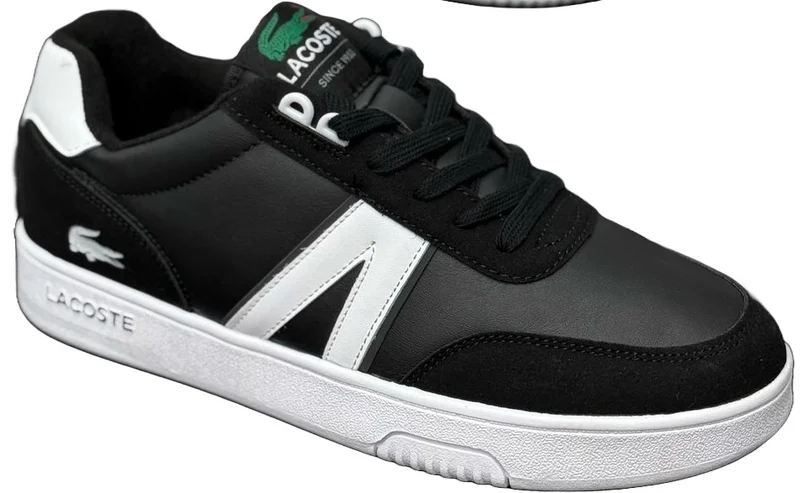 LACOSTE BLACK -WHITE LEATHER SNEAKERS
