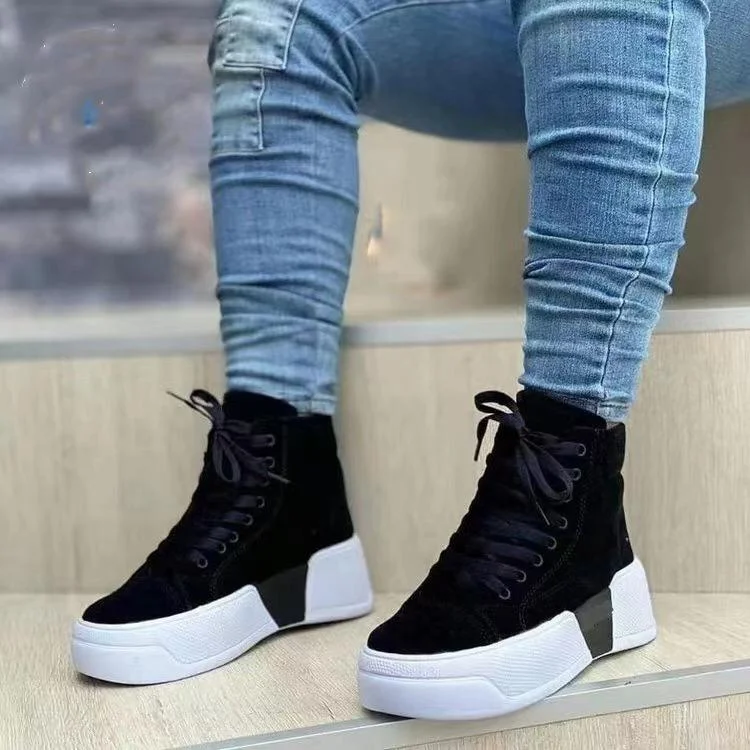 Ladies Fashion Classic White Canvas Black Sneakers