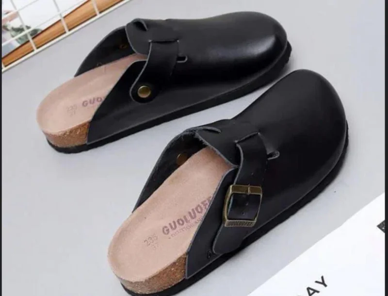 Leather Crocs Guoluofei Sandals Buckle Closed Toe Footbed Clogs