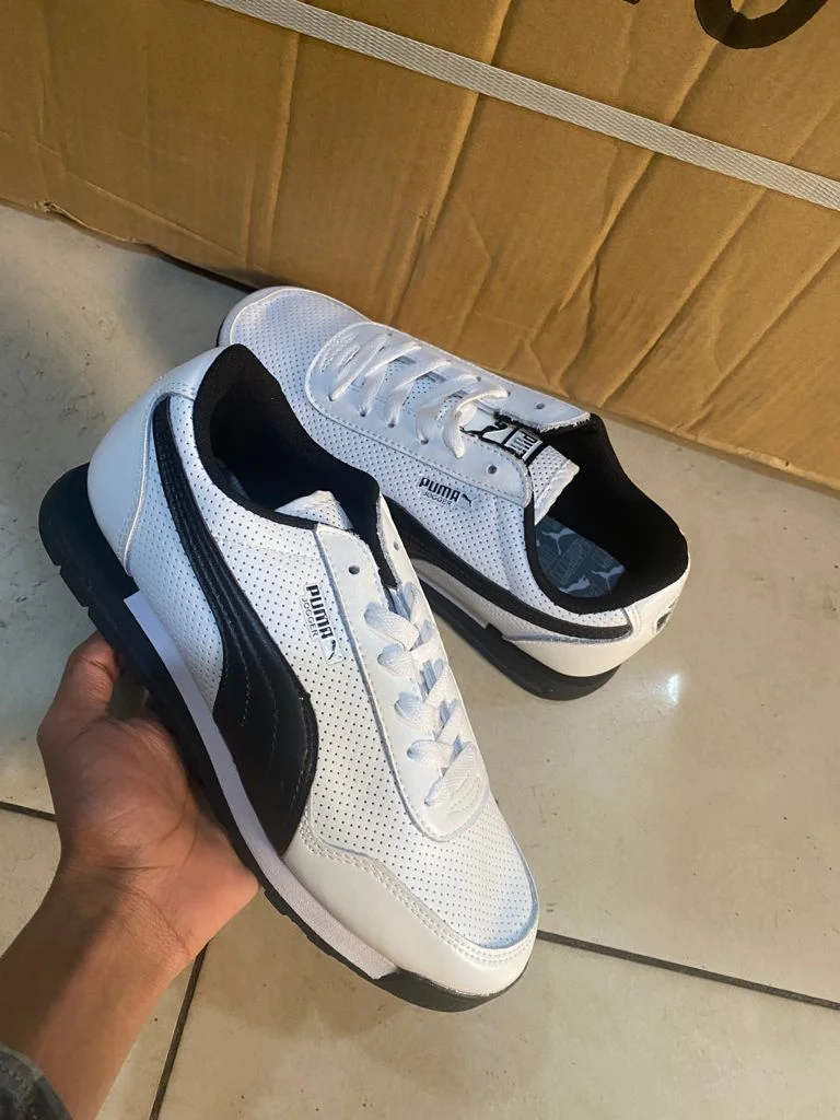 Leather Puma Jogger Sneakers White Sports Shoe