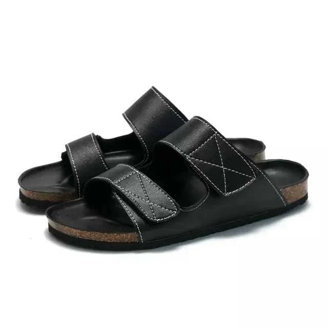 Leather Slides Birken Stock Sandals DoubleOpen Toe Footbed Sandals