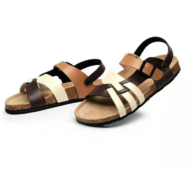 Leather Slides Guoluofei Sandals Belt Buckle Open Toe Footbed Sandals