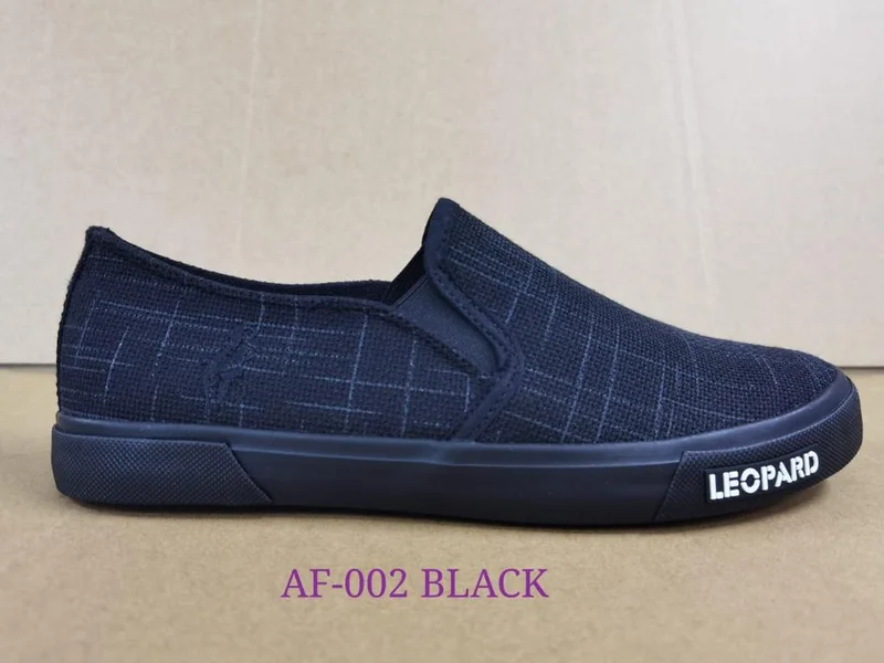 Leopard Comfortable Black Mens Rubber Canvas Shoes