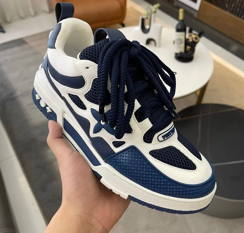 Louis Vuitton LV Trainers Laced Up Sneakers In Navy Blue White