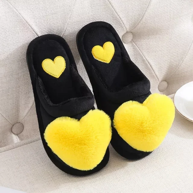 Love Slippers Women Fluffy Slippers Faux Fur Yellow Slides