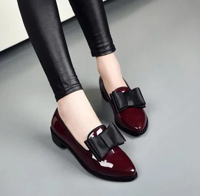 Maroon Women Official Wet Look Brogue Slipon Ladies Shoes