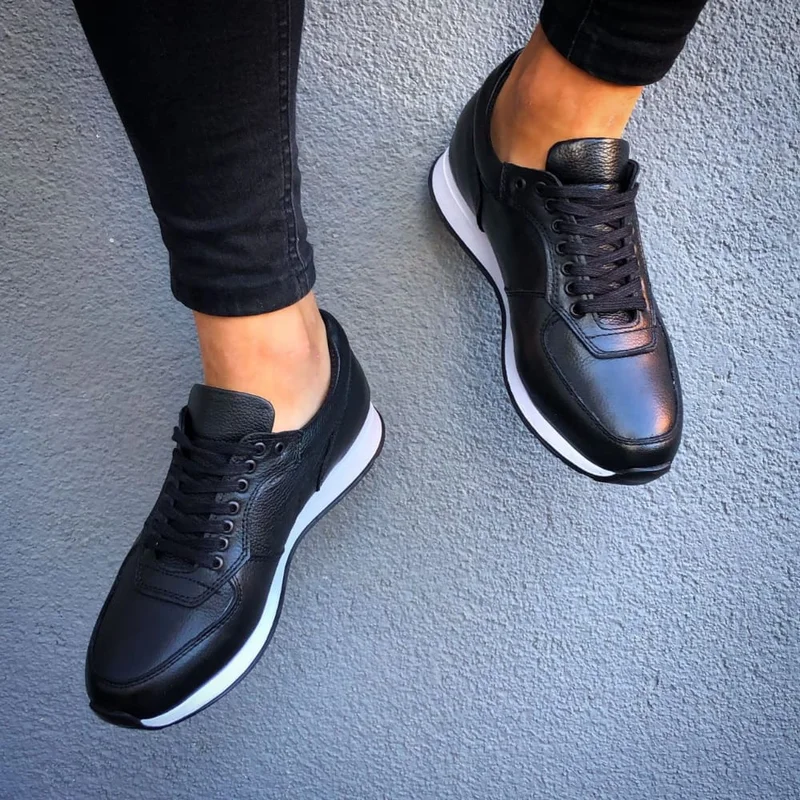 Martinetto Genuine Leather Sneakers Comfortable Flexible  Sneakers In Black