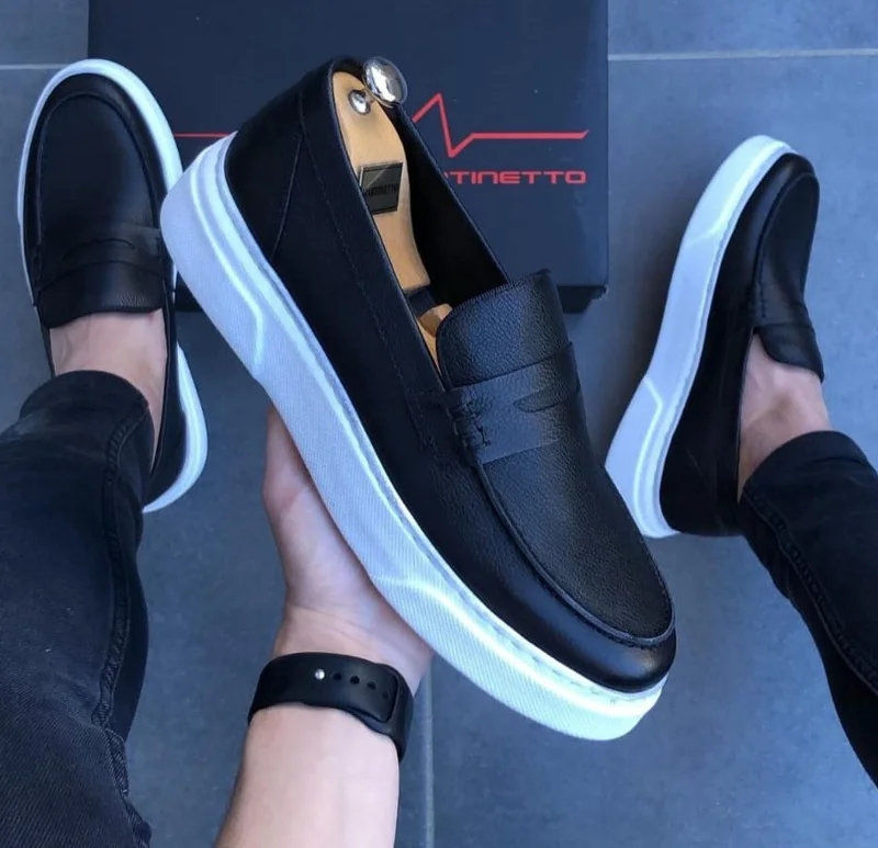Martinetto Genuine Leather Sneakers Comfortable Flexible Black Slipon Shoes