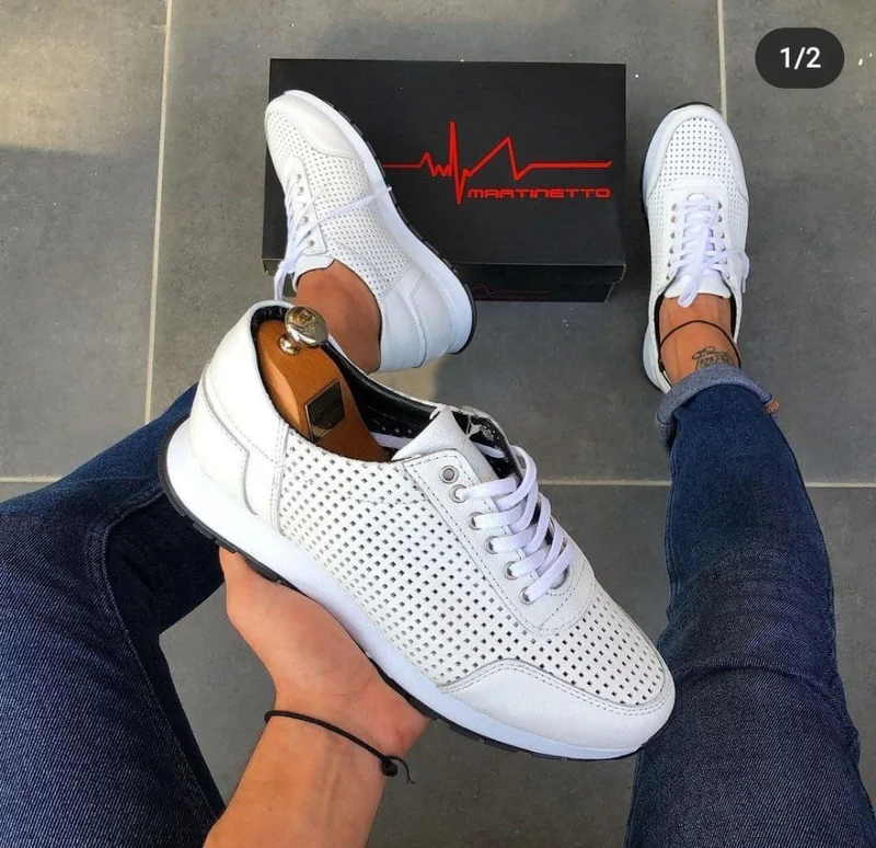 Martinetto Oxford Leather Sneakers Comfortable Sneakers White Mesh Shoes