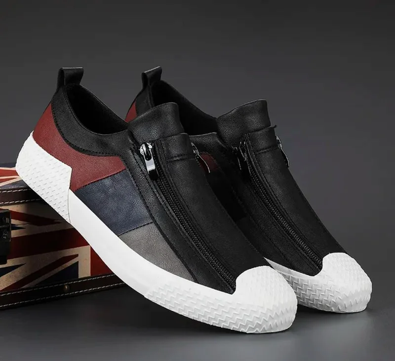 Men Casual Shoes Fashion Men New Comfort Black white Laceless Zipper Shoes