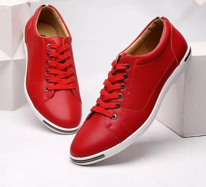 Men Casual Shoes Fashion Men New Comfort Men Sneakers Moccasins Red Leather