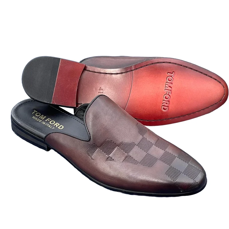 Men's Breathable Men Tom Ford Leather Dress Shoes Slip-on Mules