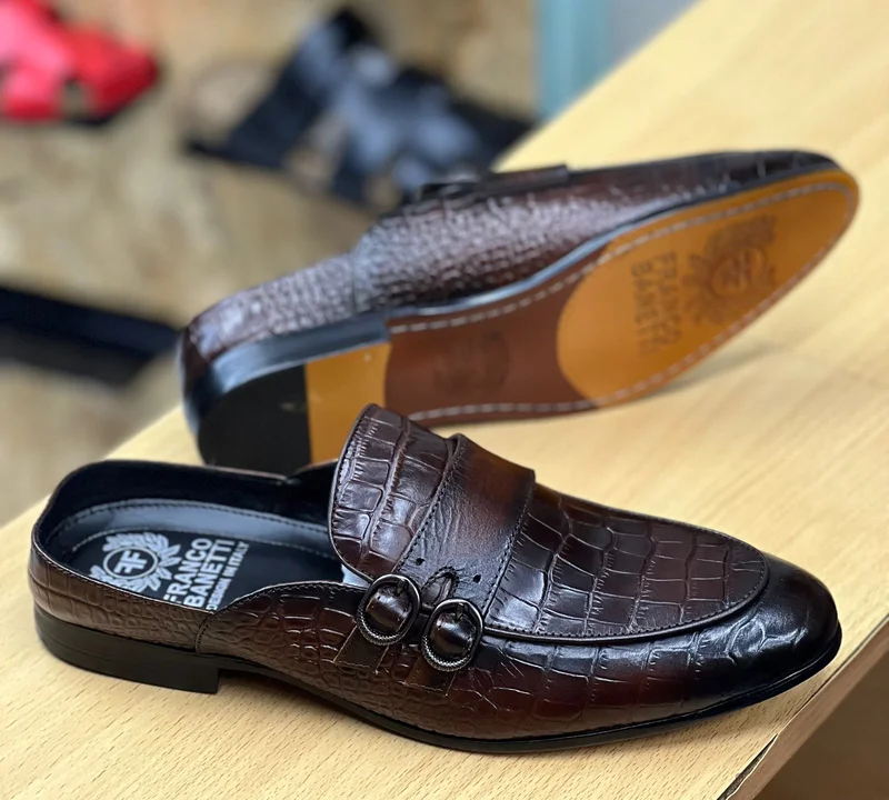 Men's Franco Banetti  Coffee Brown Official Double Buckle Backless Mules Loafers