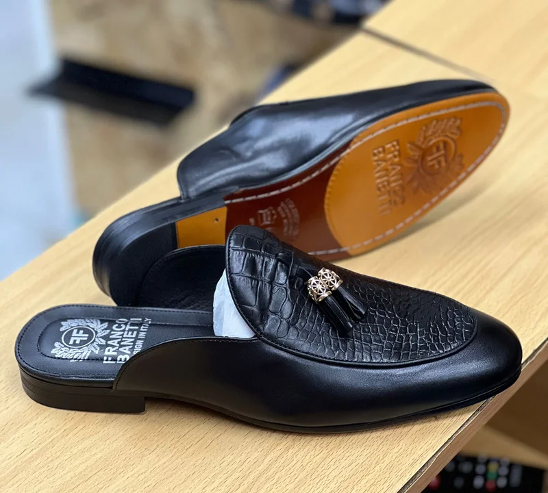 Men's Franco Banetti Black Official Backless Mules With Kiltie