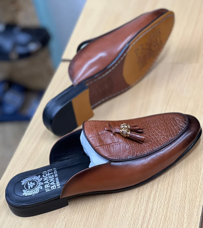Men's Franco Banetti Brown Official Backless Mules With Kiltie