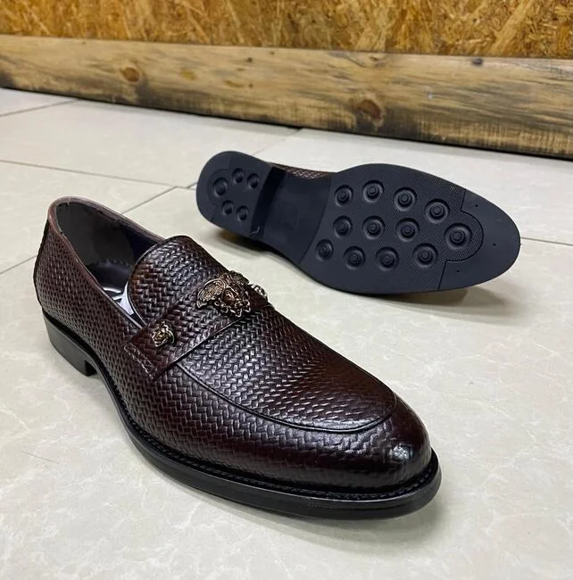 Men's Italian Leather Loafers - Luxury Designer Shoes with Medusa Medallion