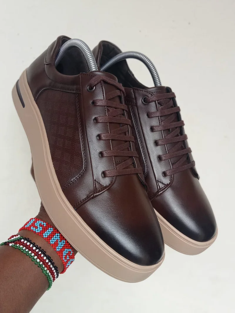 MEN'S LEATHER SNEAKERS-BROWN