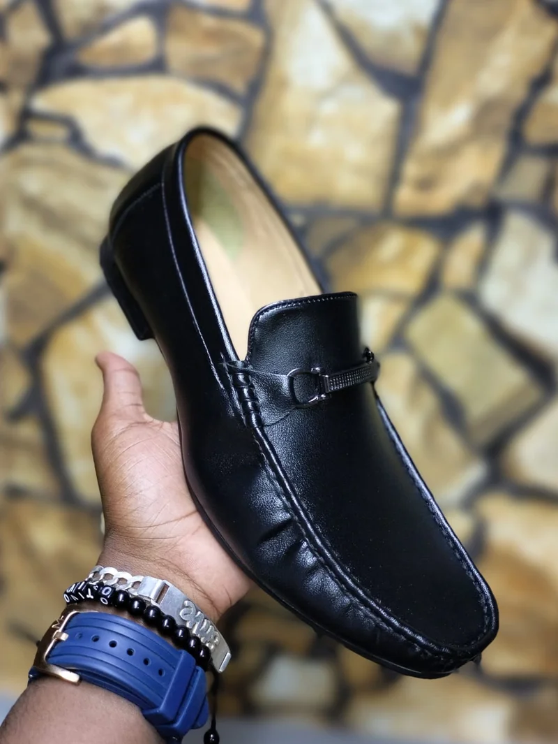 MENS MARCO BENITO SOLID BLACK CHACOAL SLIP-ON LEATHER DRESS SHOES