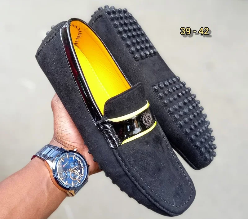 Mens Shoe Suede Black Loafers Driving Shoe