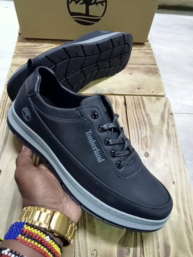 Mens Timberland Casual Leather Laced Black White Sole Shoes