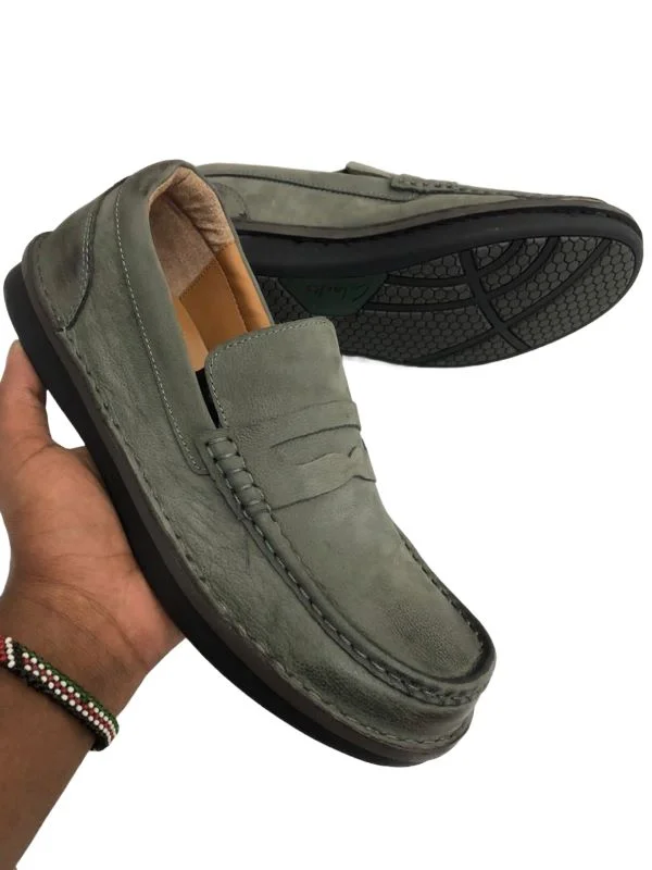 MUSTED GREY CLARKS SLIP-ON LOAFERS
