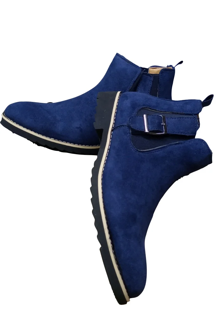 Navy Blue Cacatua Men's Chelsea Boots Suede Leather
