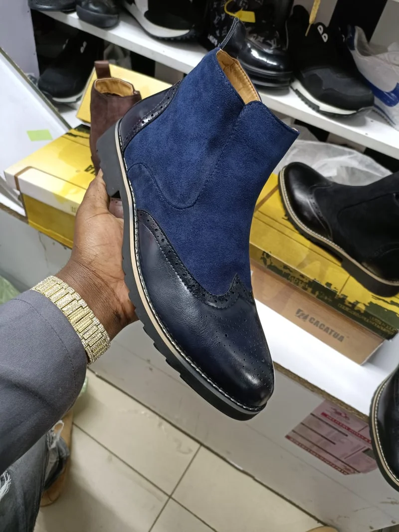 Navy Blue Men's Chelsea Boots Cacatua  Suede Leather