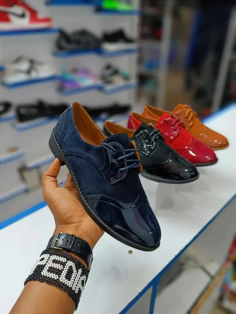 Navy Blue Women Official Brogue Lace up Ladies Shoes