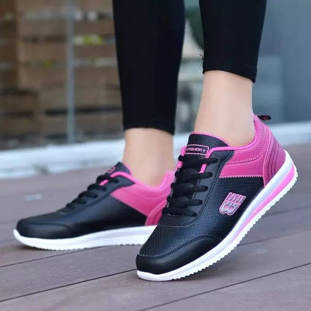 NB Women Breathable PU Leather Sneakers Black Pink Sport Shoes